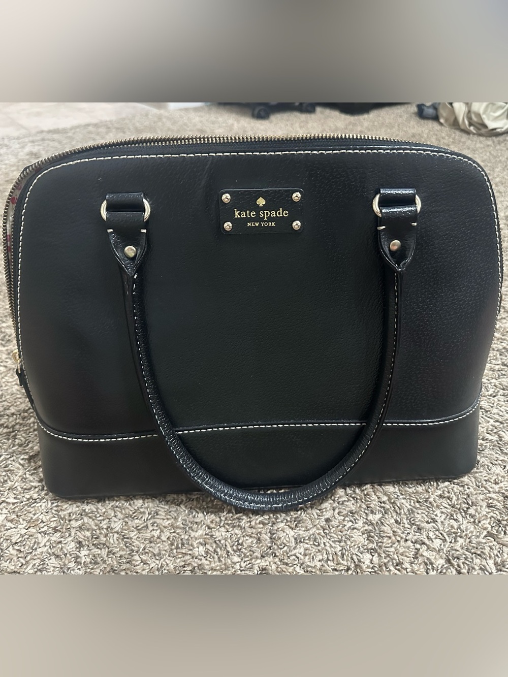kate spade Black Leather Satchel with Contrast Stitching